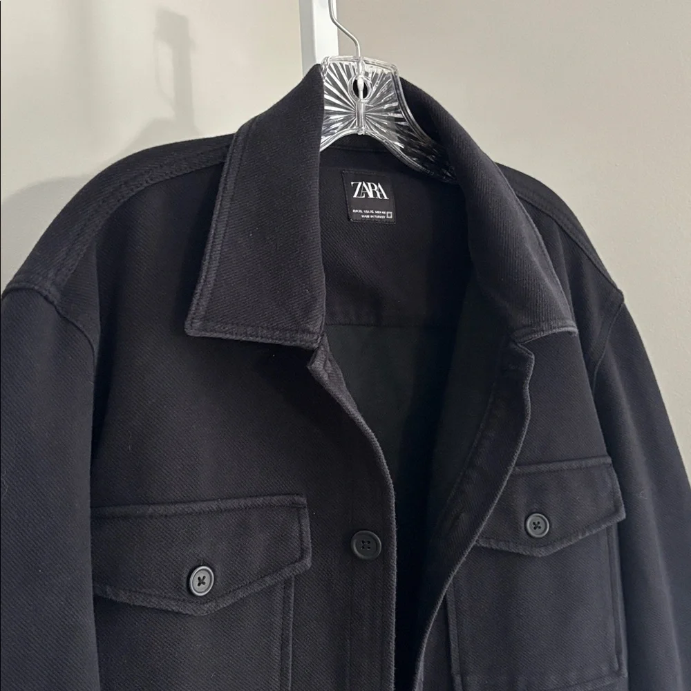 Zara Black Textured Overshirt Jacket Button Front Men’s Size XL - Picture 4 of 6
